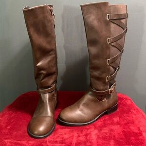 Z03- Thalia Sodi Brown Faux Leather Veronika Riding Boots - Size 10W